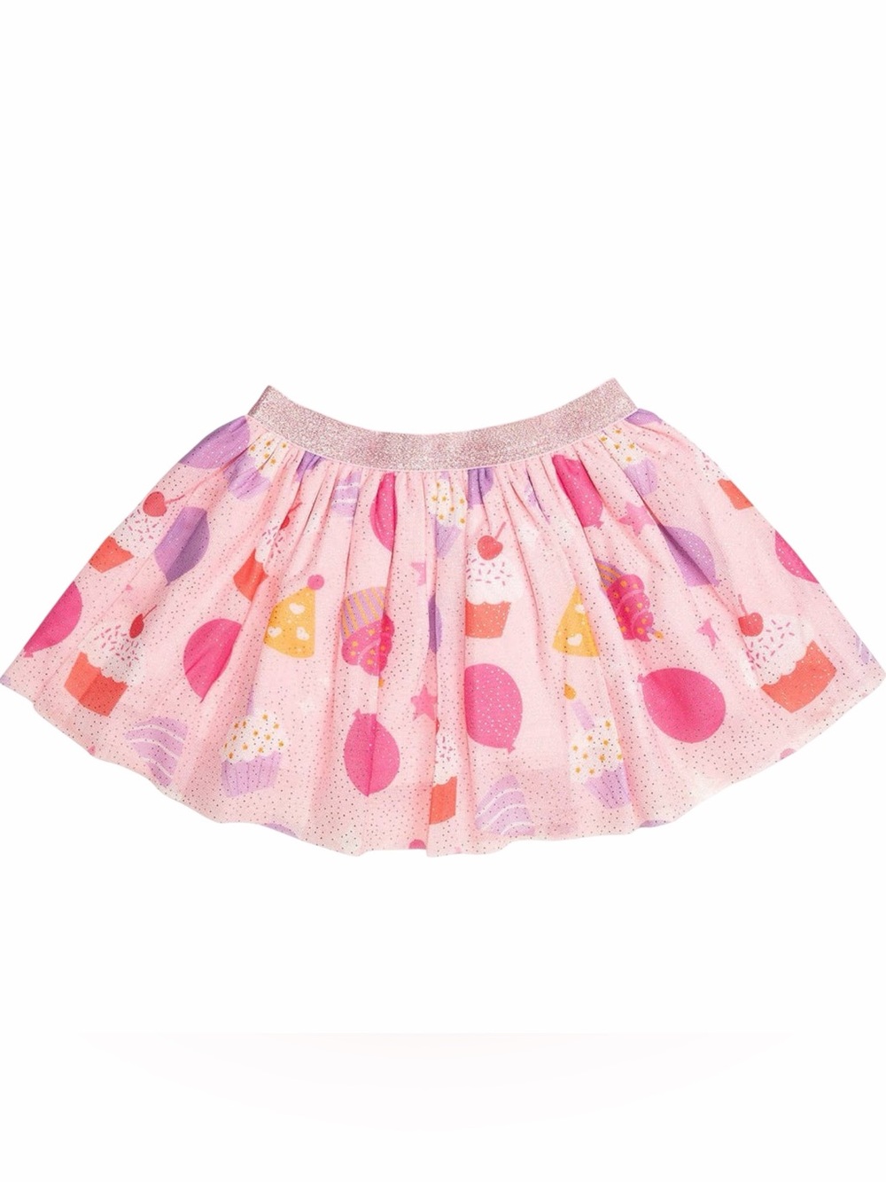 Girls Pink Cupcake & Balloon Print Tulle Skirt 2-4Y